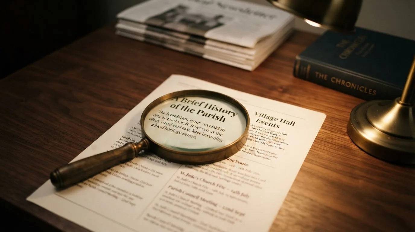 A magnifying glass rests over a printed regulatory certificate on a wooden desk.